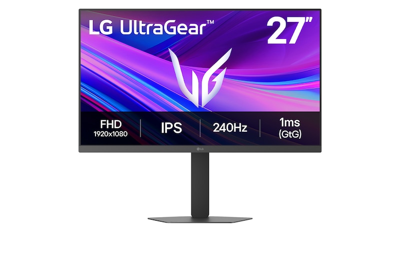 Čelní pohled na LG UltraGear™ G4 27" herní monitor s Full HD rozlišením a obnovovací frekvencí 240 Hz 27G440A-B