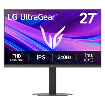 Čelní pohled na LG UltraGear™ G4 27" herní monitor s Full HD rozlišením a obnovovací frekvencí 240 Hz 27G440A-B