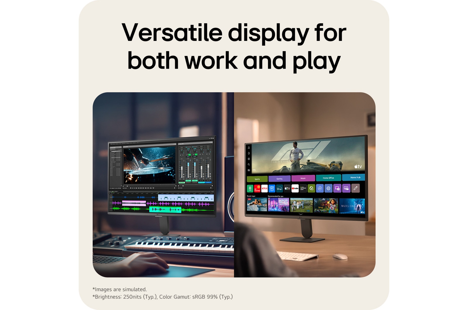 Full HD IPS displej na LG Smart Monitor přináší čistý obraz pro práci i každodenní používání.