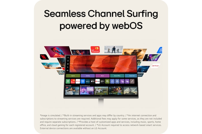 LG Smart Monitor s webOS poskytuje přístup k integrovaným streamovacím aplikacím a zábavnému obsahu.