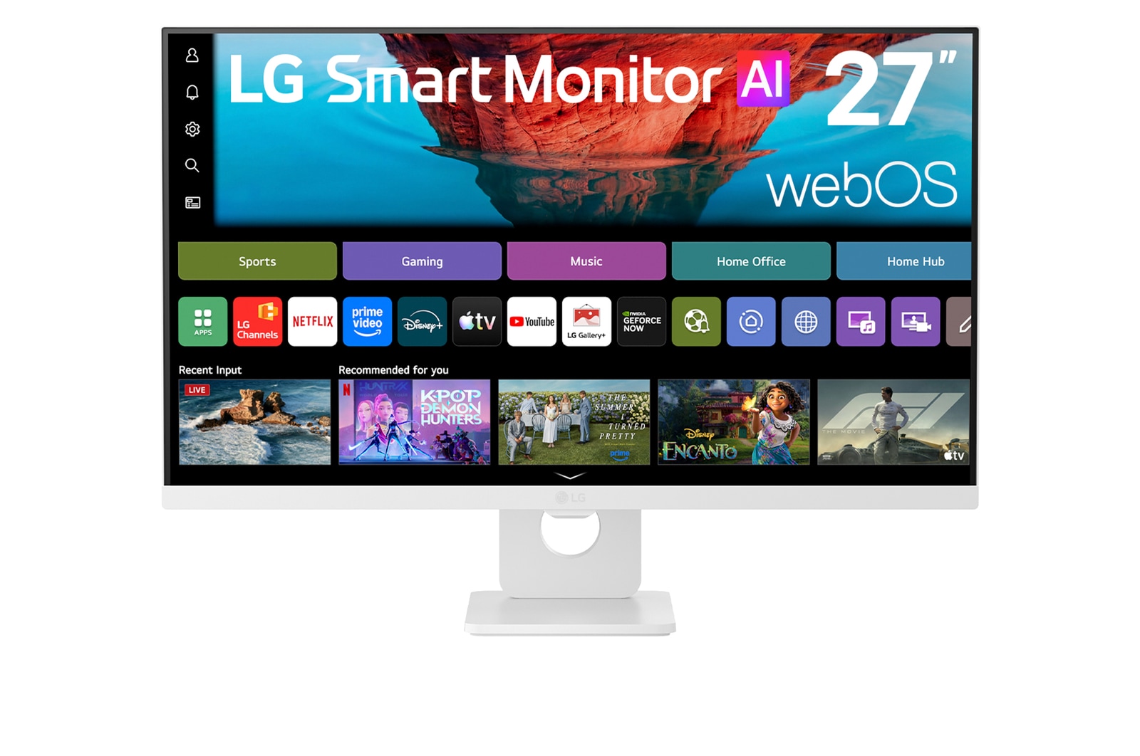 Čelní pohled na 27" LG Smart Monitor AI U7, 4K UHD IPS monitor pro streamování s webOS 27U731SB-W