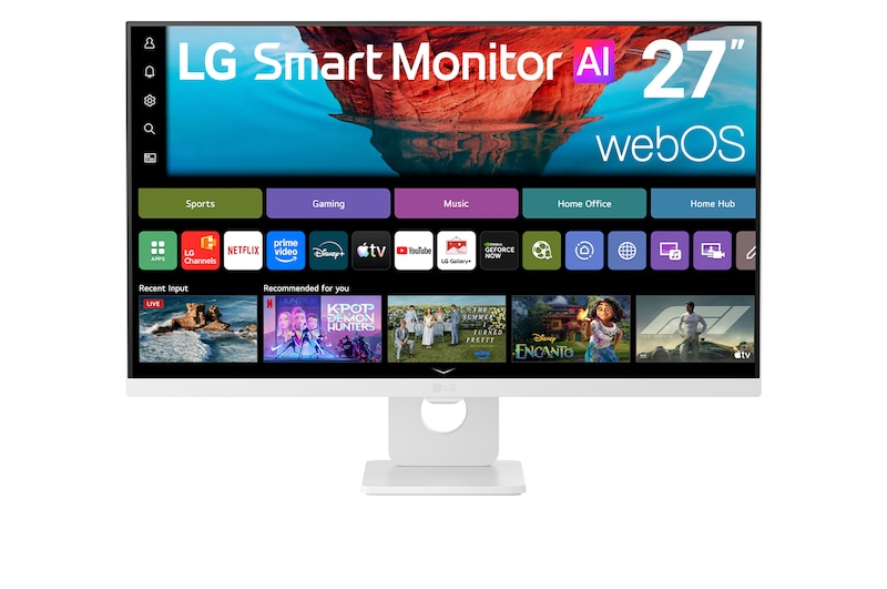 Čelní pohled na 27" LG Smart Monitor AI U7, 4K UHD IPS monitor pro streamování s webOS 27U731SB-W