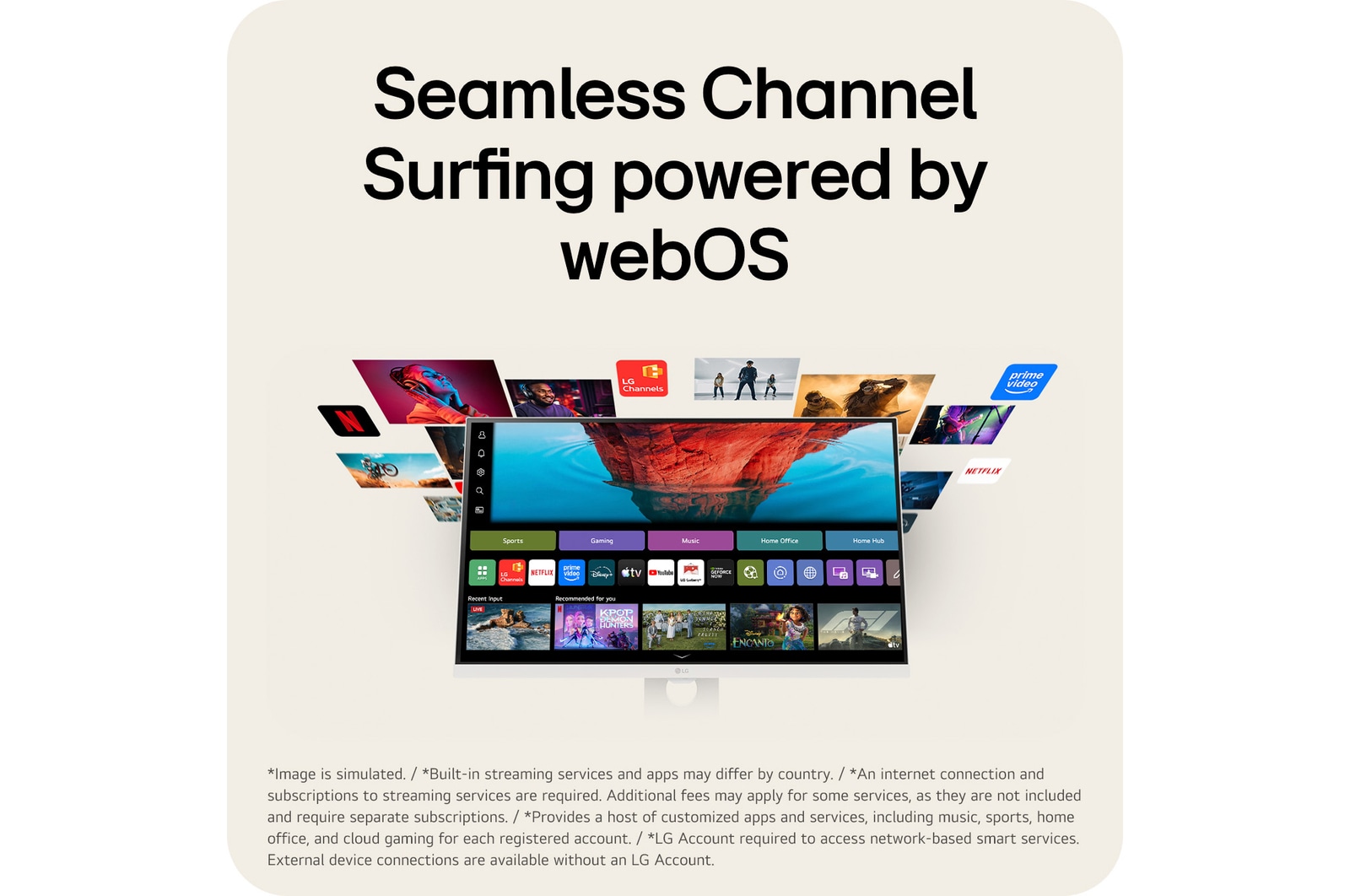 LG Smart Monitor s webOS poskytuje přístup k integrovaným streamovacím aplikacím a zábavnému obsahu.