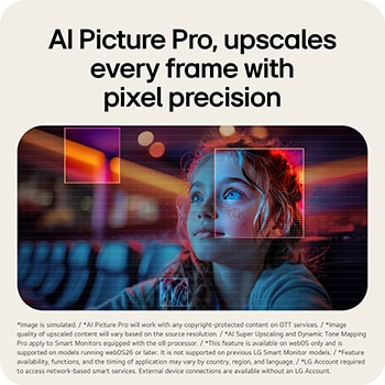 AI Picture Pro na LG Smart Monitor automaticky vyvažuje jas a kontrast pro stabilní sledování.