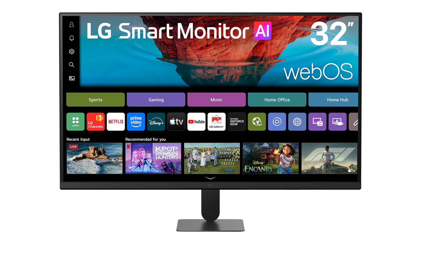 Čelní pohled na 32" LG Smart Monitor AI U7, UHD monitor pro streamování s webOS 32U701SB-B