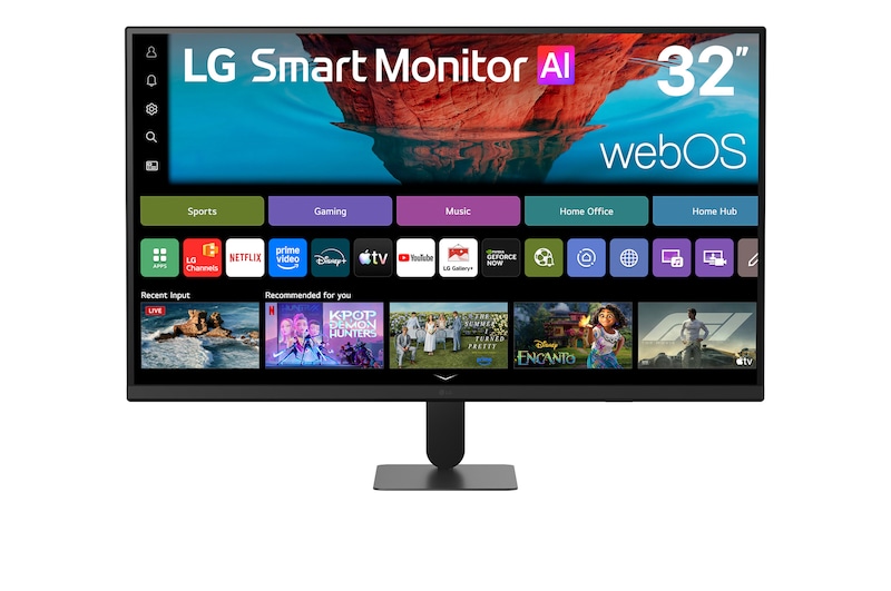 Čelní pohled na 32" LG Smart Monitor AI U7, UHD monitor pro streamování s webOS 32U701SB-B