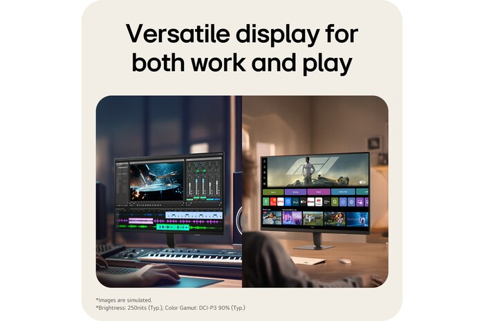 LG Smart Monitor zobrazující kreativní práci a zábavu v domácím prostředí.