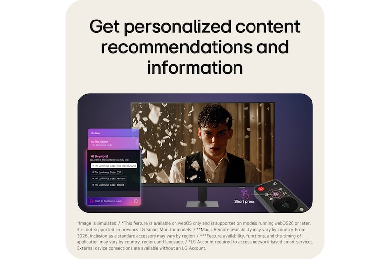 LG Smart Monitor zobrazující rozhraní personalizovaného obsahu.