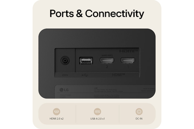 Detailní záběr na zadní porty LG Smart Monitor.