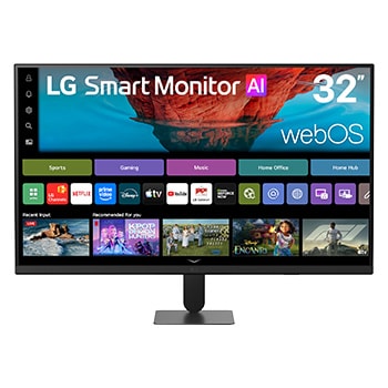 Čelní pohled na 32" LG Smart Monitor AI U7, UHD monitor pro streamování s webOS 32U701SB-B