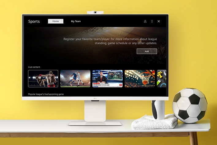 Na obrazovce LG Smart Monitor se zobrazují živé sportovní kanály.