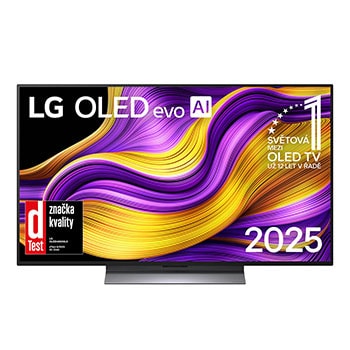 Čelní pohled na LG OLED evo AI C5 4K Smart TV. Na obrazovce je emblém 12 let světové jedničky OLED a logo LG OLED evo AI 2025.