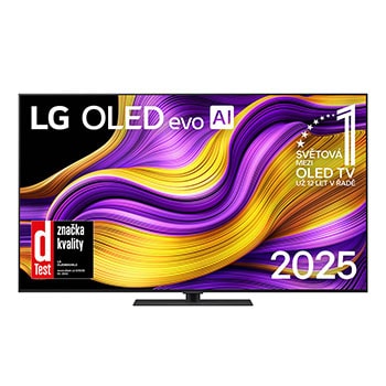 Čelní pohled na LG OLED evo AI C5 4K Smart TV. Na obrazovce je emblém 12 let světové jedničky OLED a logo LG OLED evo AI 2025.