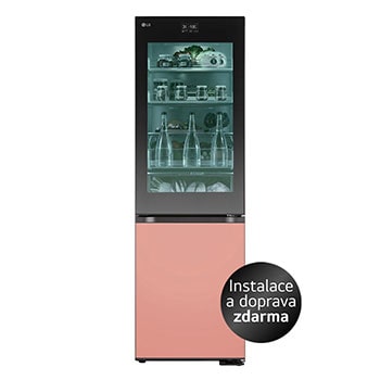 Pohled zepředu na kombinovanou chladničku LG GBG719MDNN InstaView MoodUP