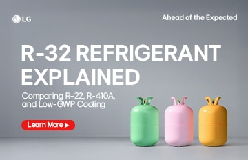 Titulní vizuál blogu HVAC od LG s vysvětlením chladiva R-32 a srovnáním R-22, R-410A a chlazení s nízkým GWP.