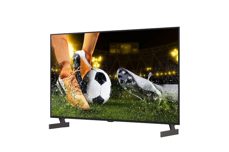 LG OLED AI B6E vyobrazený zepředu a z boku vyniká 48" displejem s šířkou obrazovky 1070 mm, celkovou výškou 620 mm a ultratenkým profilem 45,9 mm bez stojanu.
