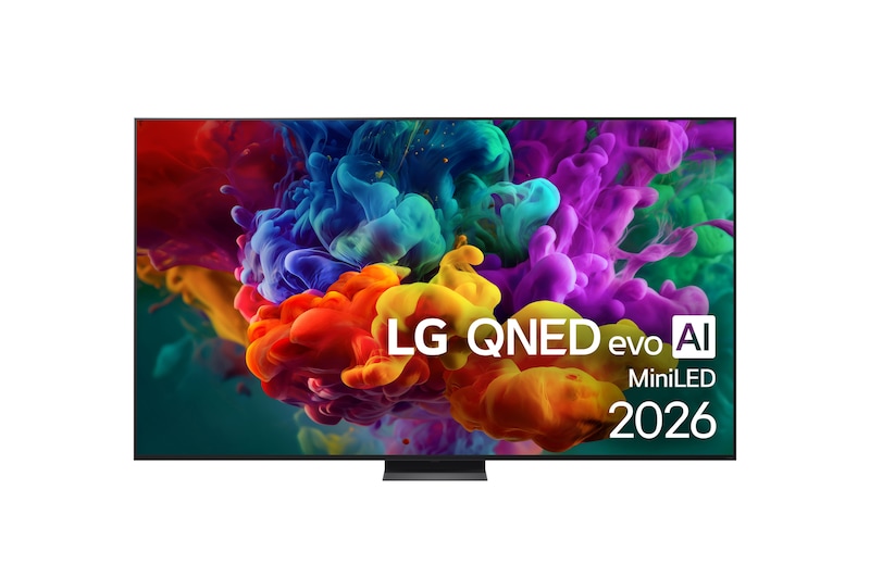 Čelní pohled na 100" LG QNED evo AI QNED87 Mini LED 4K Smart TV 2026 100QNED87B6