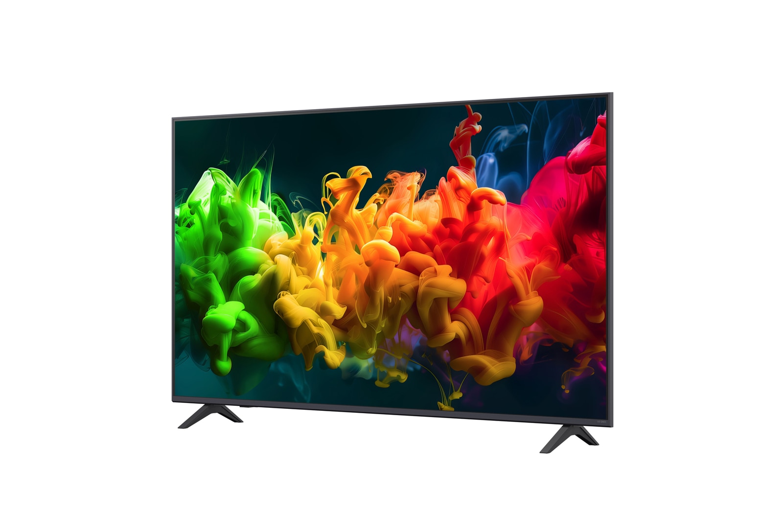 LG QNED evo AI QNED80 Mini LED vyobrazený zepředu a z boku má 65" displej s šířkou 1455 mm, výškou obrazovky 841 mm, výškou se stojanem 904 mm, hloubkou 67,9 mm a půdorysem stojanu 1217 x 269 mm.