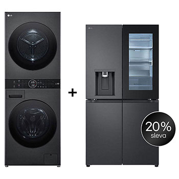 Čelní pohled na SET | LG WashTower WT1210BBF + Chladnička InstaView™ GMG960EVEE CHPRSET5