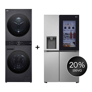 Čelní pohled na SET | LG WashTower WT1210BBF + Chladnička InstaView™ GSGV80PYLD CHPRSET11