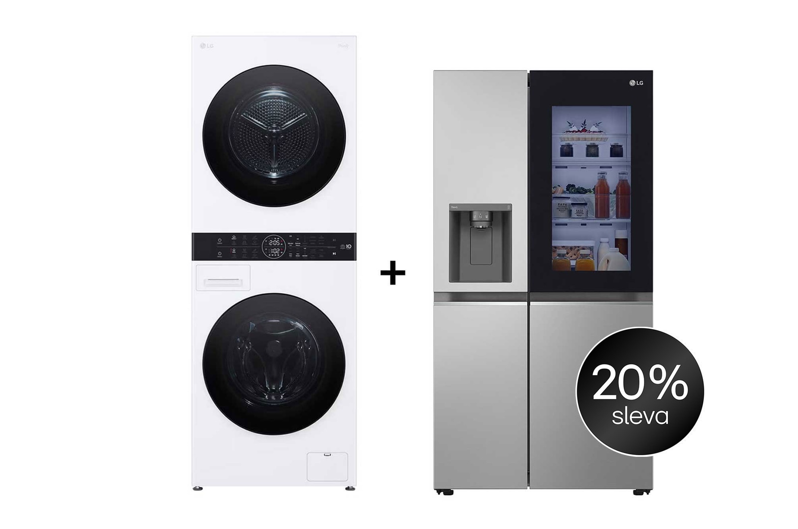 Čelní pohled na SET | LG WashTower WT1210WWF + Chladnička InstaView™ GSGV80PYLD CHPRSET12