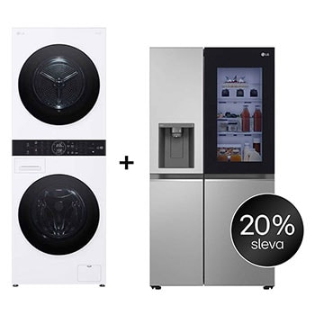 Čelní pohled na SET | LG WashTower WT1210WWF + Chladnička InstaView™ GSGV80PYLD CHPRSET12
