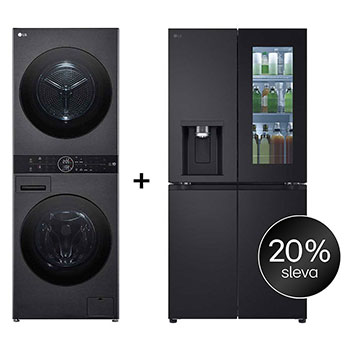 Čelní pohled na SET | LG WashTower WT1210BBF + Chladnička InstaView™ GMG860EPBE CHPRSET14