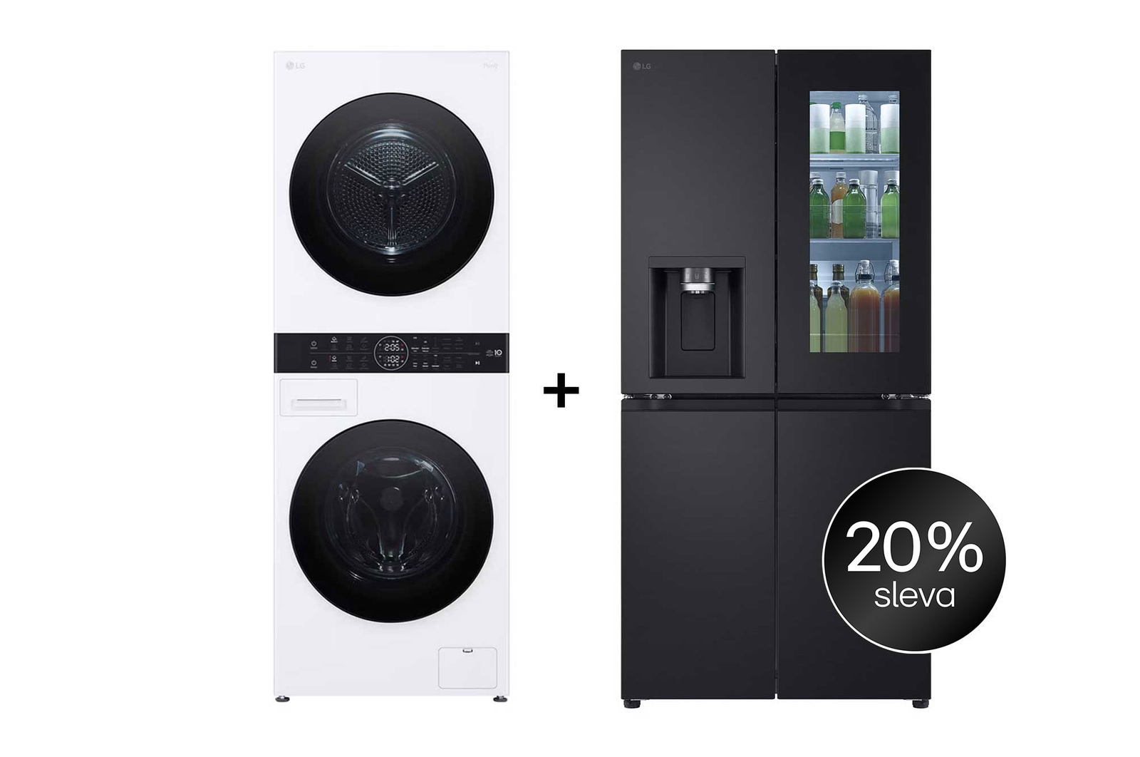 Čelní pohled na SET | LG WashTower WT1210WWF + Chladnička InstaView™ GMG860EPBE CHPRSET15