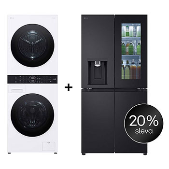 Čelní pohled na SET | LG WashTower WT1210WWF + Chladnička InstaView™ GMG860EPBE CHPRSET15