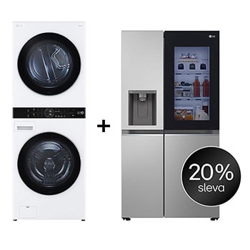 Čelní pohled na SET | LG WashTower WT1716WWF + Chladnička InstaView™ GSGV80PYLD CHPRSET21