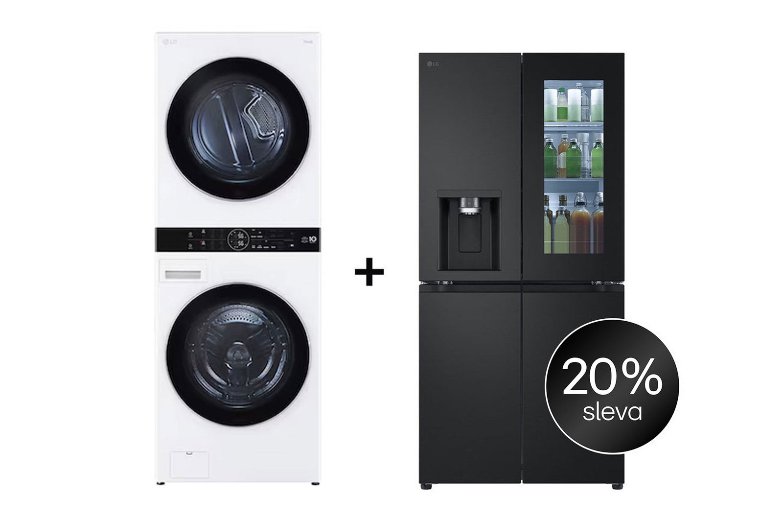 Čelní pohled na SET | LG WashTower WT1716WWF + Chladnička InstaView™ GMG860EPBE CHPRSET23
