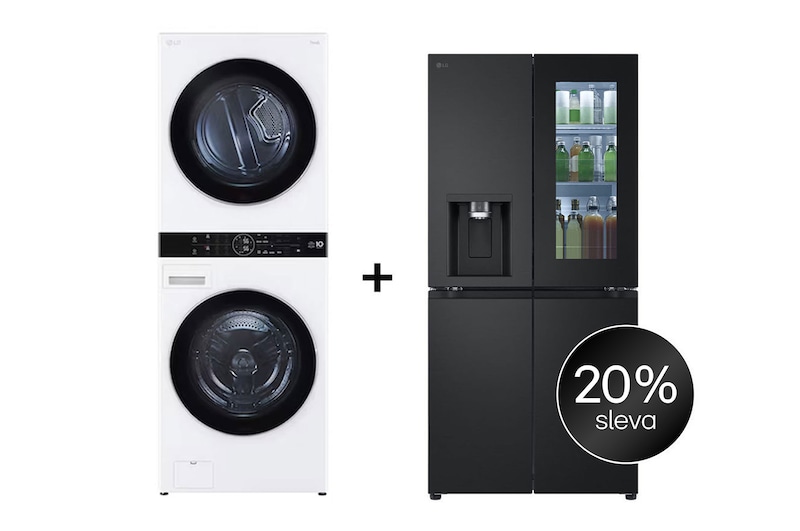 Čelní pohled na SET | LG WashTower WT1716WWF + Chladnička InstaView™ GMG860EPBE CHPRSET23