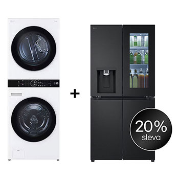 Čelní pohled na SET | LG WashTower WT1716WWF + Chladnička InstaView™ GMG860EPBE CHPRSET23