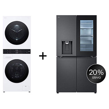 Čelní pohled na SET | LG WashTower WT1210WWF + Chladnička InstaView™ GMG960EVEE CHPRSET6