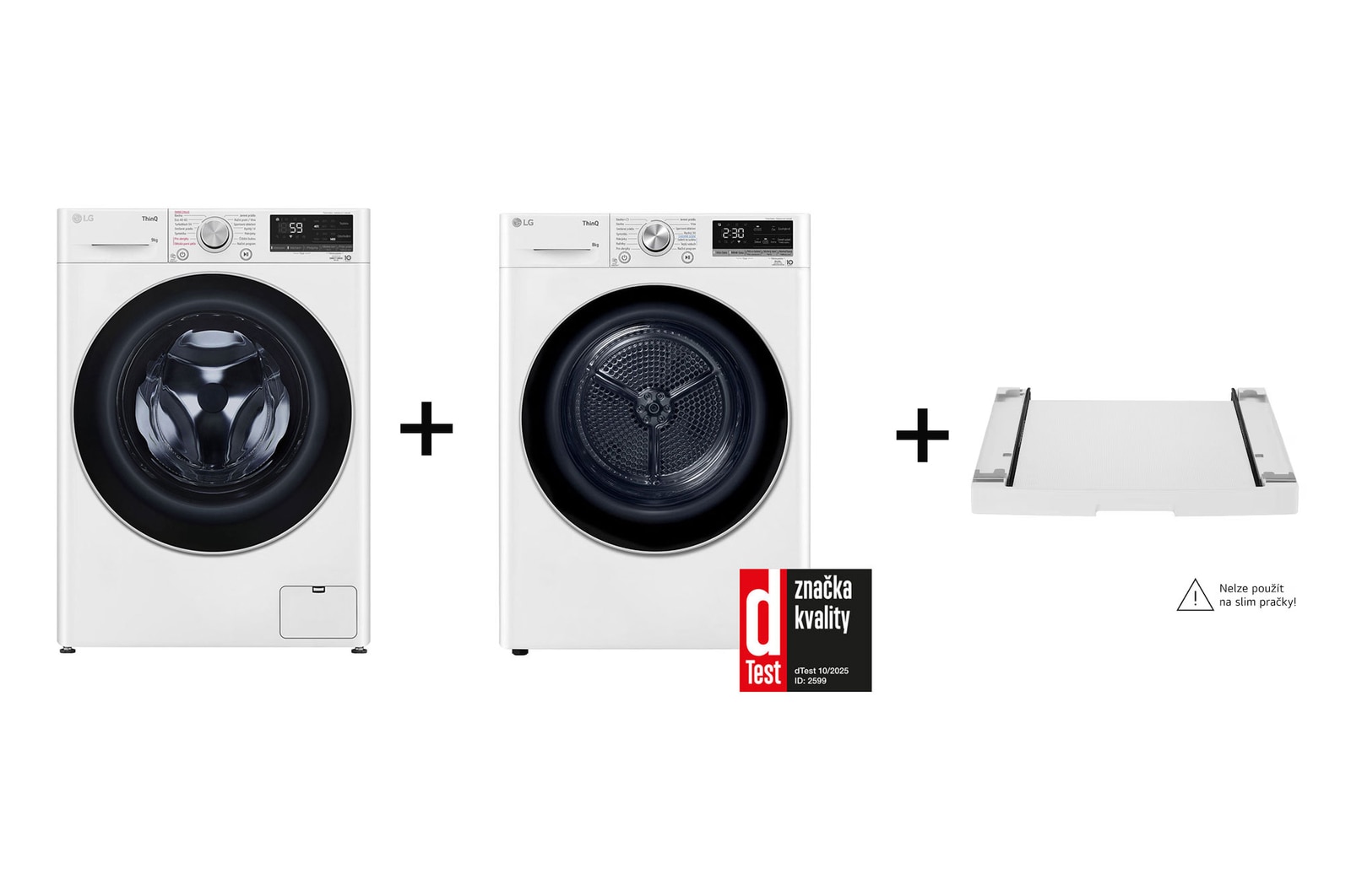 Čelní pohled na PRACÍ SET | 9 kg Pračka FA49V5VW1W + 8 kg Sušička RC81V9AV3N + Výsuvný mezikus LAUNWDSN36