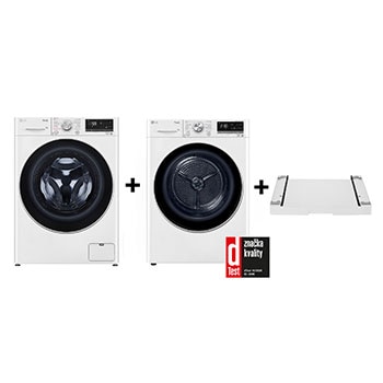 Čelní pohled na PRACÍ SET | LG Pračka FA49V5VW1W + Sušička RC91V9AV3N + Výsuvný mezikus ZDARMA LAUNWDSN37