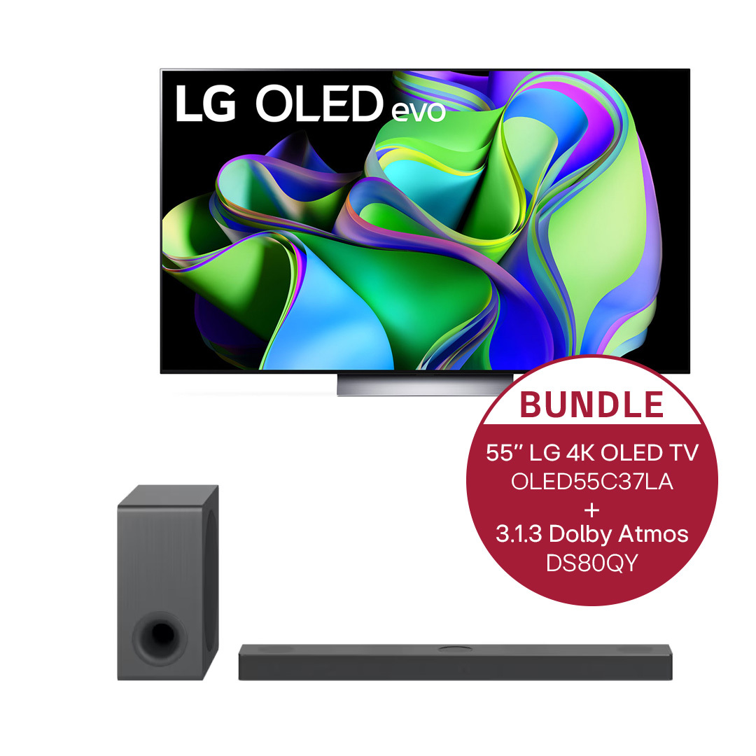 LG 55" LG 4K OLED evo TV C3 + 3.1.3 Dolby Atmos® Soundbar mit 480 Watt | kabelloser Subwoofer, OLED55C37LA.DS80QY