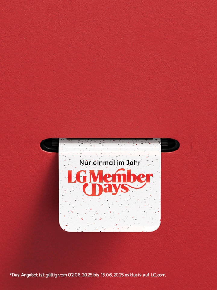 Ein Video zeigt, wie Tickets für die LG Member Days gedruckt werden. Auf den ersten beiden Tickets stehen die Aufschriften „Nur einmal im Jahr, LG Member Days“. Danach werden nacheinander Tickets mit Abbildungen eines LG Fernsehers, einer Soundbar, eines Kühlschranks, einer Waschmaschine, eines Monitors und eines CineBeam-Projektors gedruckt.