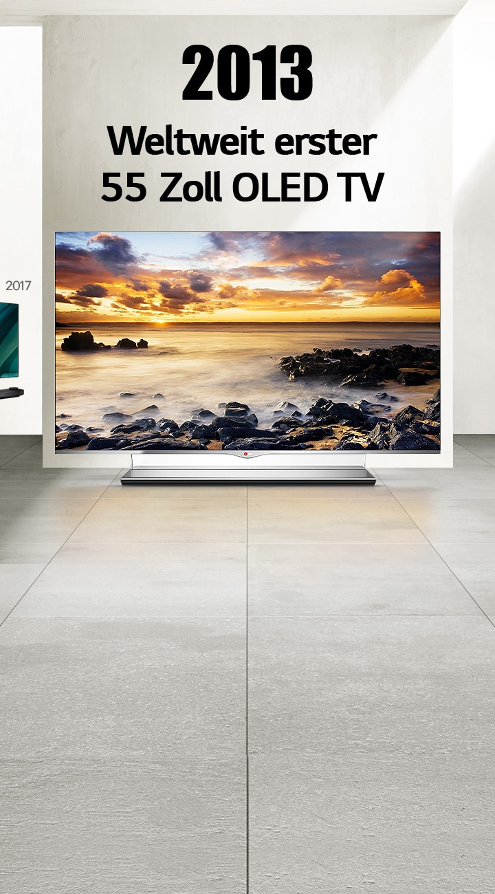 LG TV. Der Titel lautet „2013 Weltweit erster 55 Zoll OLED TV“.