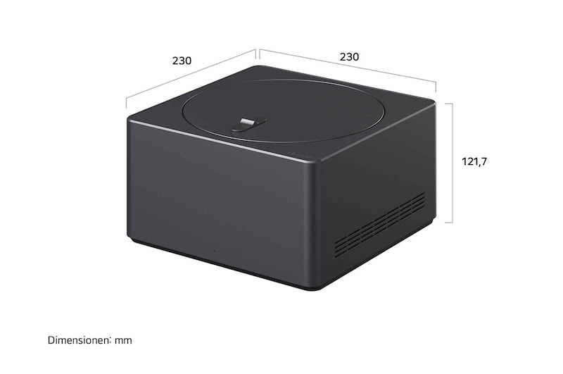 Zero Connect Box mit den entsprechenden Größenangaben in Millimetern. 
