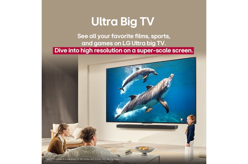 Vorher-Nachher-Vergleich, wie LG 4K Super Upscaling die Bildqualität verbessert. Zwei Panels zeigen dasselbe Bild eines bunten Vogels, der auf einem Ast in einem Wald sitzt, wobei das rechte Panel ausgeblendet ist. Der Titel beschreibt, wie 4K Super Upscaling die Auflösung, Helligkeit und Klarheit verbessert. 