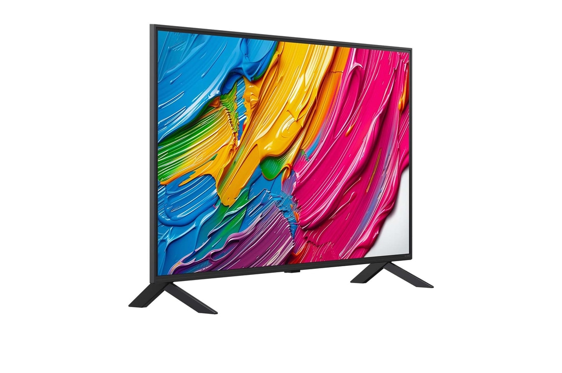 Leicht abgewinkelte Seitenansicht des LG QNED TV von rechts