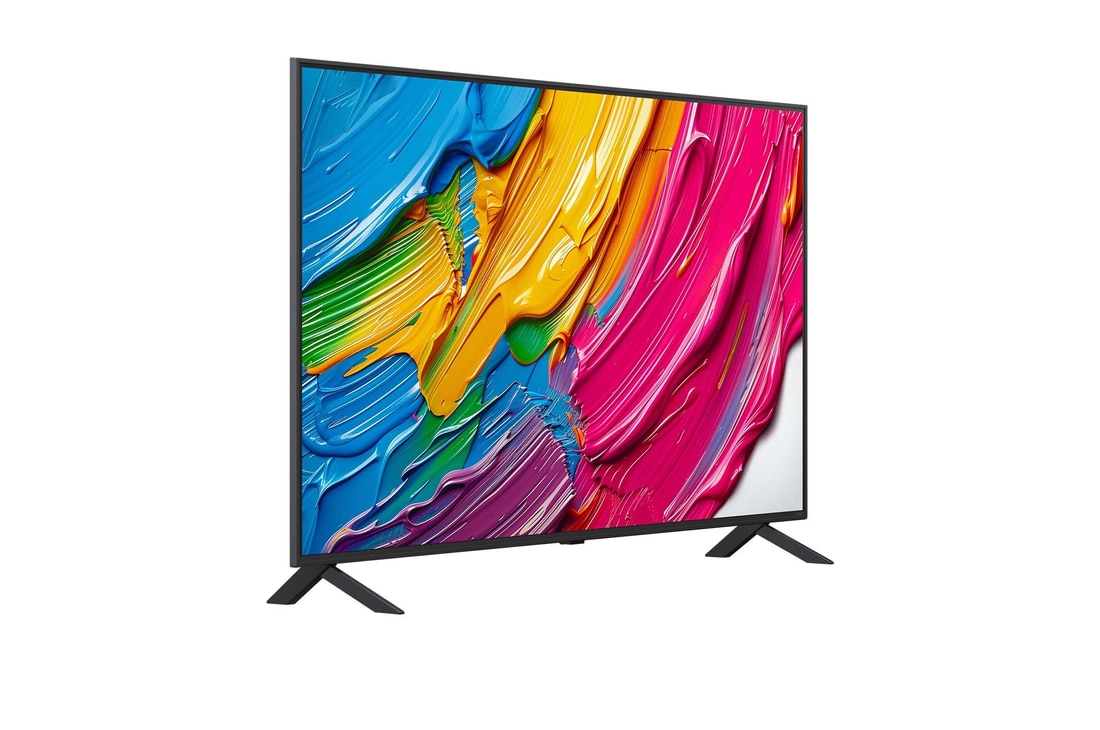 Leicht abgewinkelte Seitenansicht des LG QNED TV von rechts