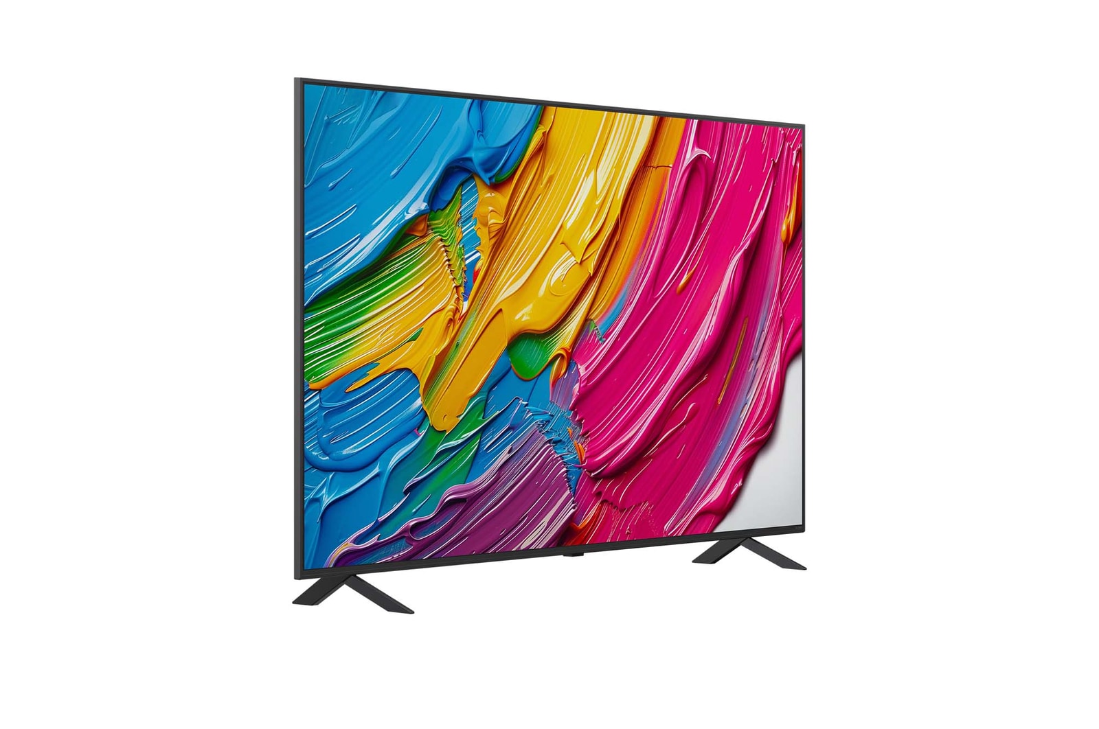 Leicht abgewinkelte Seitenansicht des LG QNED TV von rechts