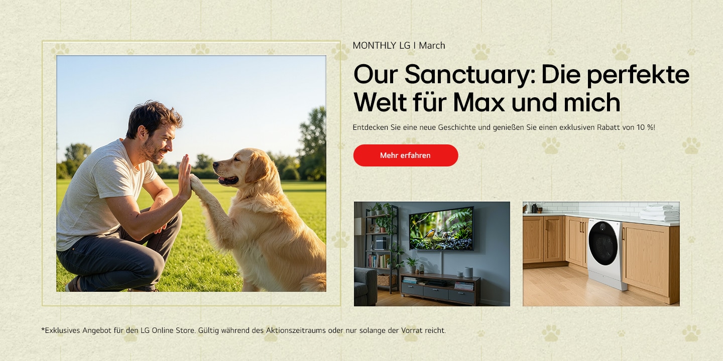 Ein Lifestyle-Key-Visual, das alltägliche Routinen zu Hause mit LG Haushaltsgeräten zeigt	