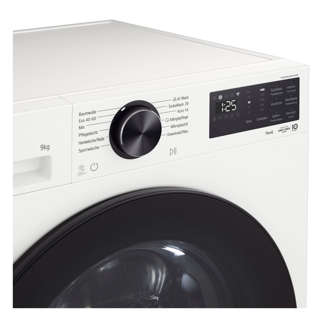 LG  Waschmaschine Essence White (A, 9 kg, 1.400 U./Min.) mit AI DD® & TurboWash®360° | F4WX709YC, F4WX709YC