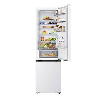 LG Kühl-/Gefrierschrank (GBBS726CPY) Draufsicht mit Kühlschrank in mattem Schwarz links und Schrankwand rechts
