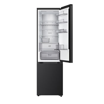 LG Kühl-/Gefrierschrank (GBBS726CPY) Draufsicht mit Kühlschrank in mattem Schwarz links und Schrankwand rechts