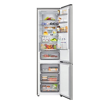 LG fridge freezer (GBBS726CPY) top view with matte black fridge on left and cabinet wall on right