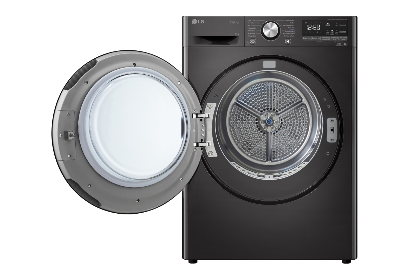 LG Trockner Schwarz (EEK C, 9 kg) mit Dual Inverter Wärmepumpentechnologie & selbstreinigendem Kondensator I RT90V9B, RT90V9B